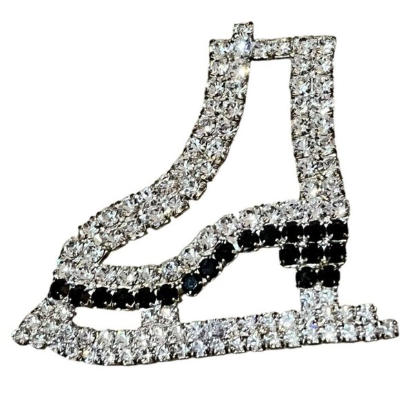 Hockey Mom Clear Red Rhinestone Heart And Ice Hockey Skate Pin Brooch Lot of 2 - Picture 2 of 5